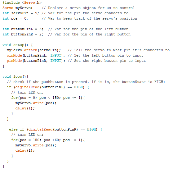 Code die hoort bij Arduino opdracht 12